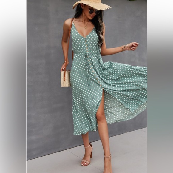 New v neck beautiful midi dress long summer sz S M L - Picture 3 of 4